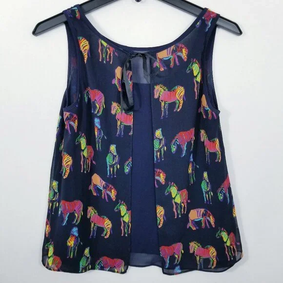 Zara Trafaluc Rainbow Zebras Sheer Tie Back Top - Picture 3 of 6